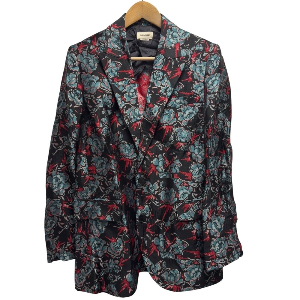 Zadig & Voltaire Women's Size 34 Floral Jacquard Viscose Vegy Jac Thunder Blazer - Picture 2 of 6